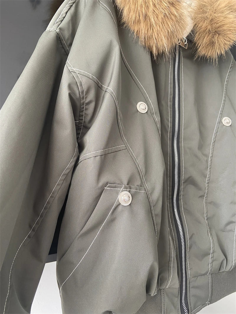ZAROY Fur Collar Hooded Parkas Y2k Harajuku Thicken Padded Jackets Casual Zipper Gothic Women&Men Winter Coats Streetwear кур