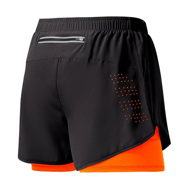 Men Quick Dry Double Layer Fitness Running Shorts