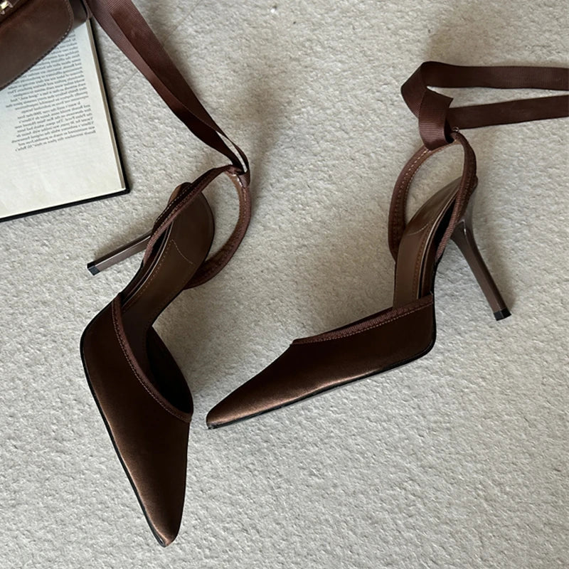 Eilyken Spring Design Sexy Ankle Strap Pumps Woman Sandals Pointed Toe Stiletto Heels Mesh Ladies Shoes Zapatillas De Mujer