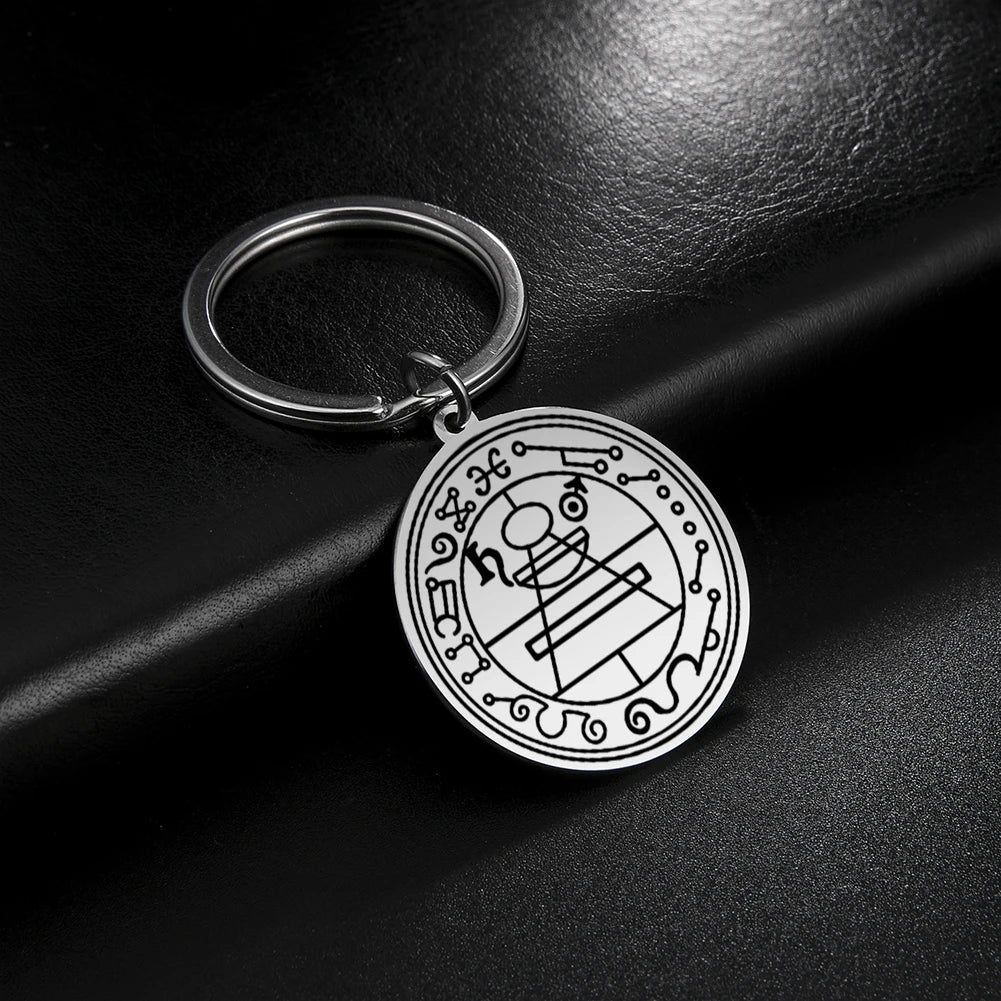 Dawapara Protection Secret Seal of Solomon Pendant Keychain Witchcraft Hexagram Wealth Fortune Amulet Stainless Steel Jewelry