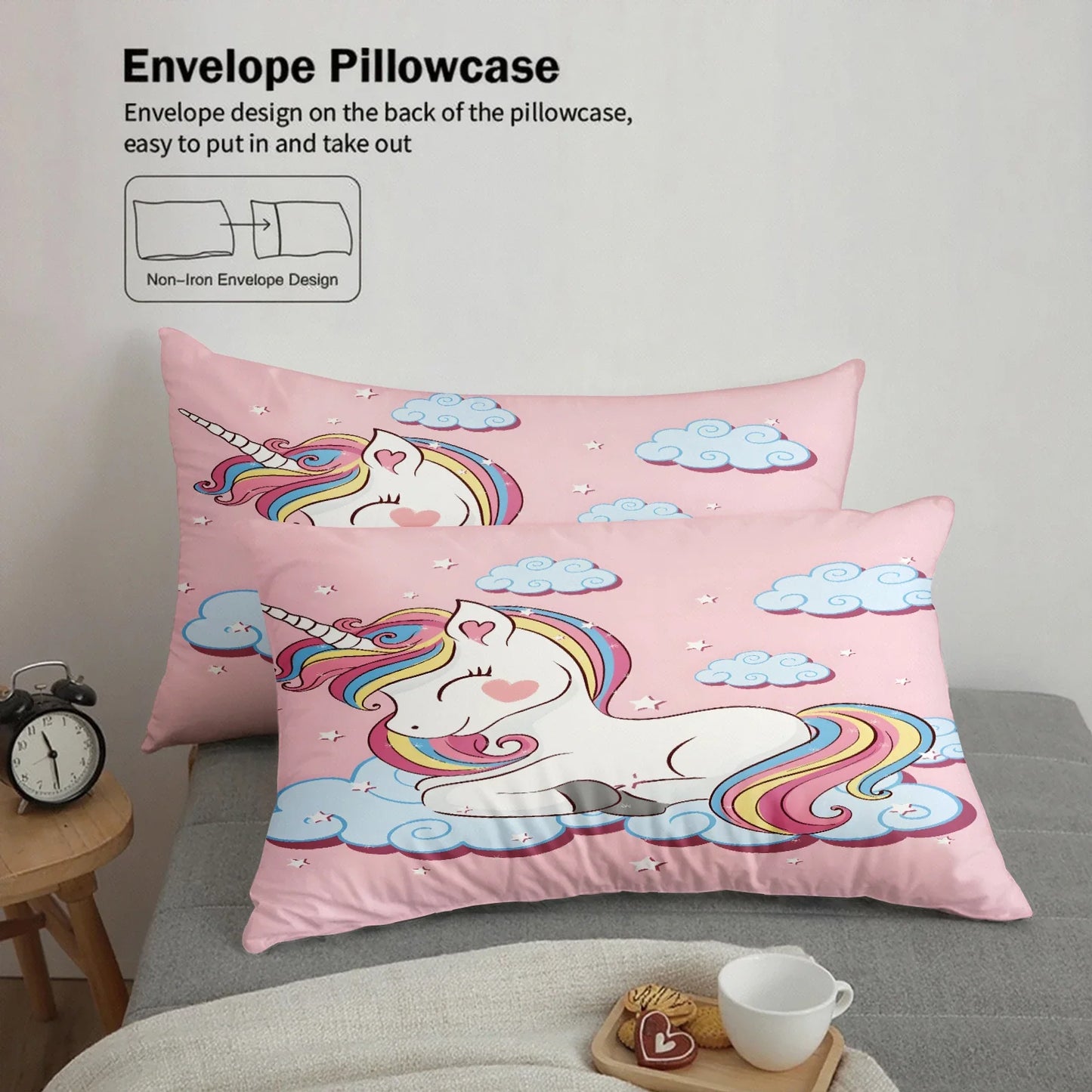 Cute Rainbow Unicorn Duvet Cover Set Pink Cloud Star Bedding For Kids Girls Bedroom Twin Queen King Size With 2 Pillowcases