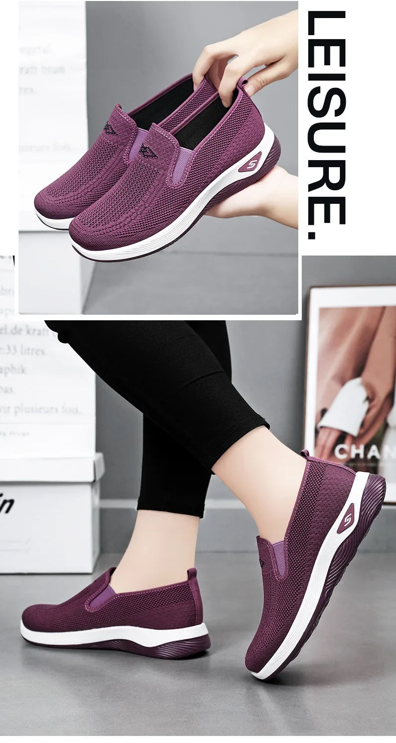 Women's Shoes Spring and Autumn New Mesh Breathable Casual Shoes Outdoor Lightweight Non-slip Wedge Heel Thick-soled Sneakers