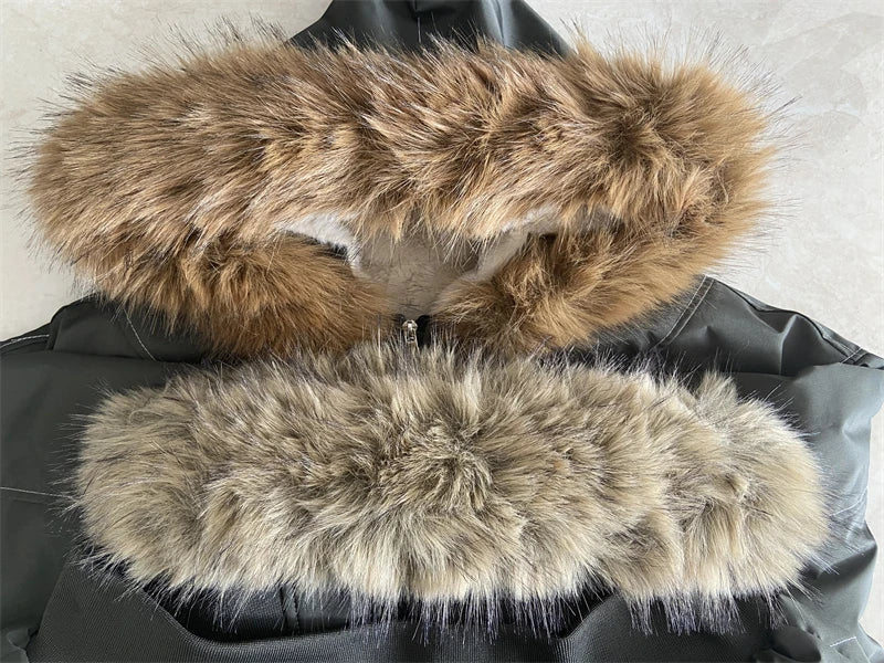 ZAROY Fur Collar Hooded Parkas Y2k Harajuku Thicken Padded Jackets Casual Zipper Gothic Women&Men Winter Coats Streetwear кур