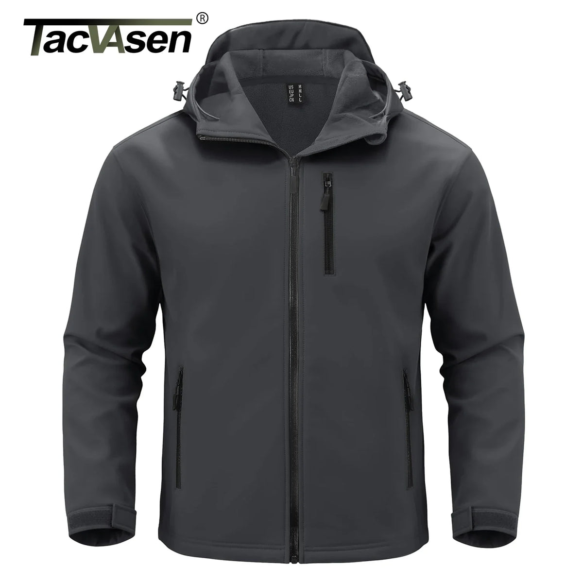 TACVASEN Hooded Rain Softshell Jacket Mens Fleece Lined Waterproof Jacket Work Jacket Outdoor Trekking Hiking Windbreaker Male