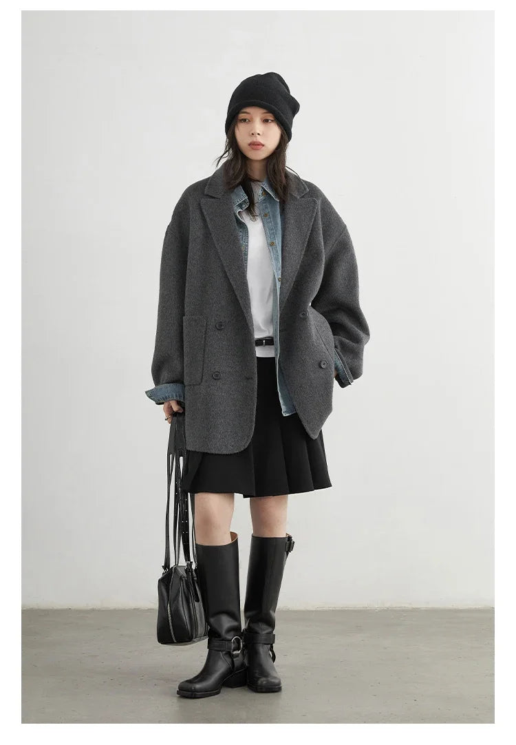 CHIC VEN New Women Woolen Coat Loose Solid Mid-length Double-sided Oversized Office Ladies Jackets Outerwear Autumn Winter 2026