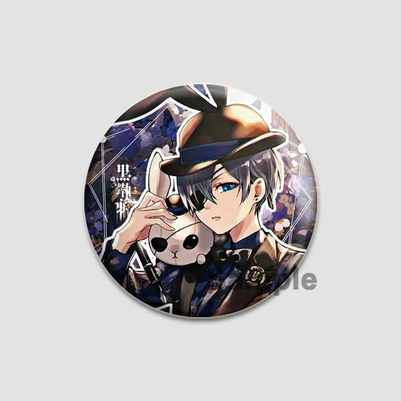 58MM Cartoon Comics Black Butler Creative DIY Badge Tinplate Plastic Pins Button Brooches for Backpack Accessories Jewelry Gifts