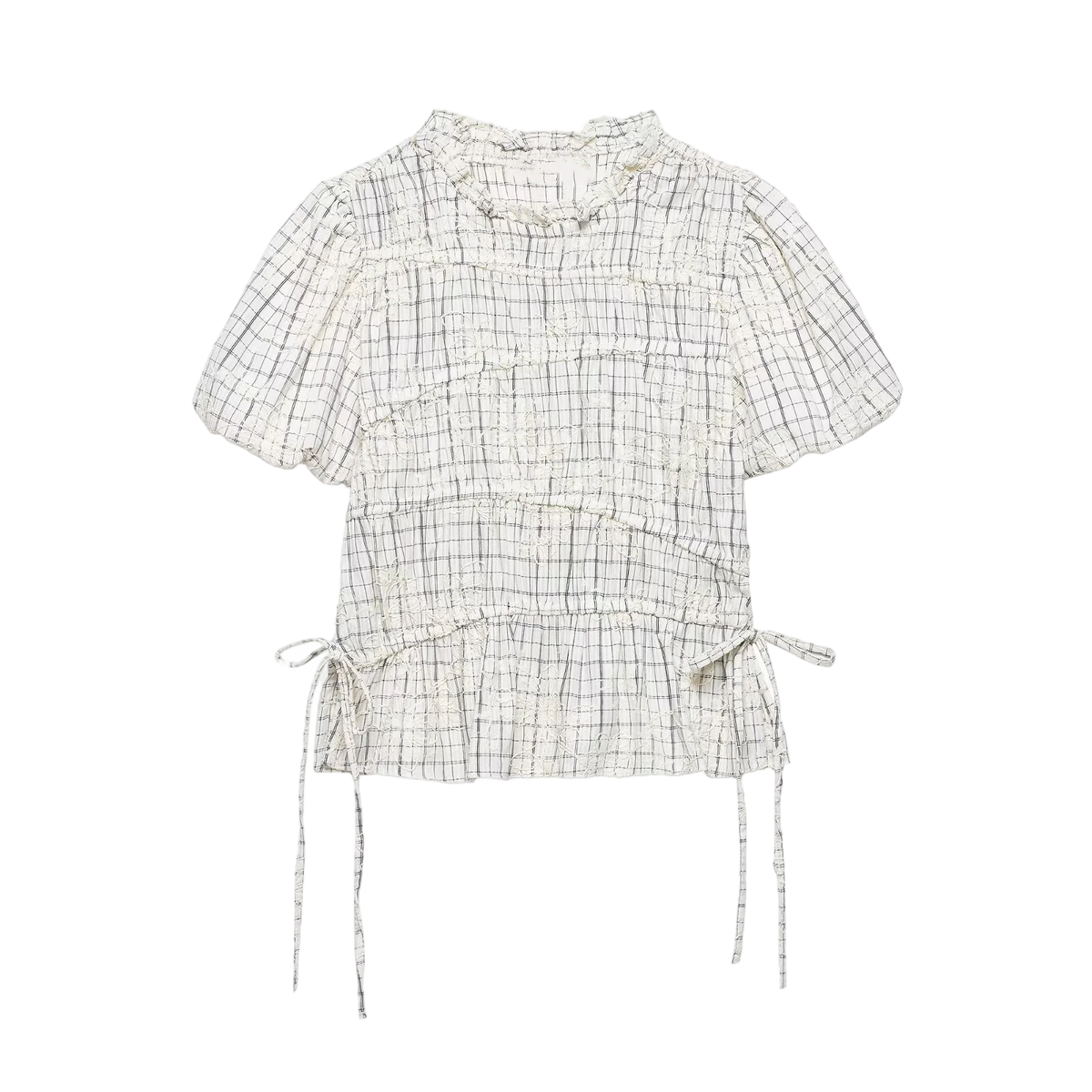 KONDALA Chic Embroidery Plaid Skirt Set Women Trendy 2026 Spring Summer Holidays Casual Set Puff Sleeve Shirts, A-Line Skirts