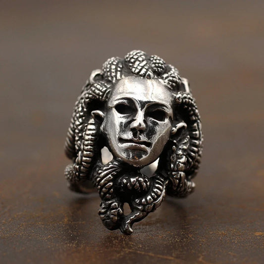 Vintage Greek Mythology Medusa Ring Horror Venomous Snake Snake Hair Gorgon Ring Cool Stainless Steel Punk Biker Jewelry