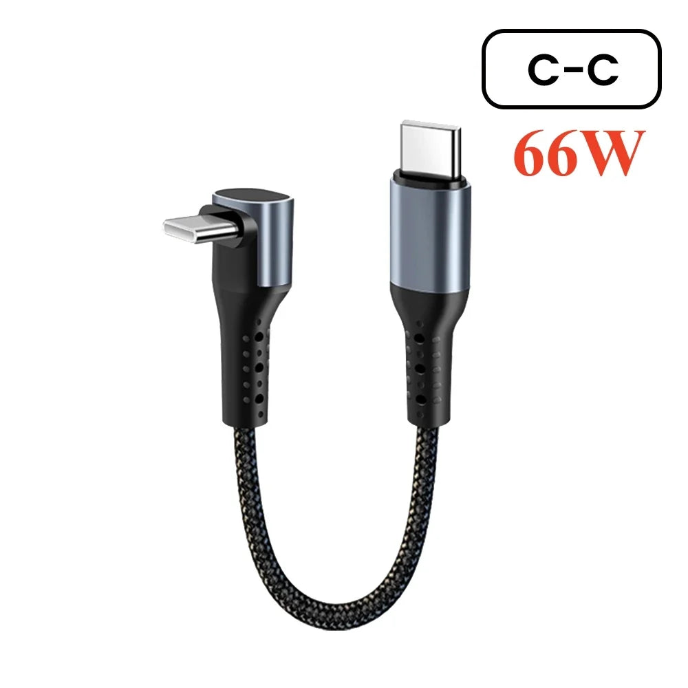 Crouch 90 Degree Short Cable USB Type C To Type C 6A 66W Fast Charge 25CM 50CM Power Bank USB C Cable For iphone Huawei Xiaomi