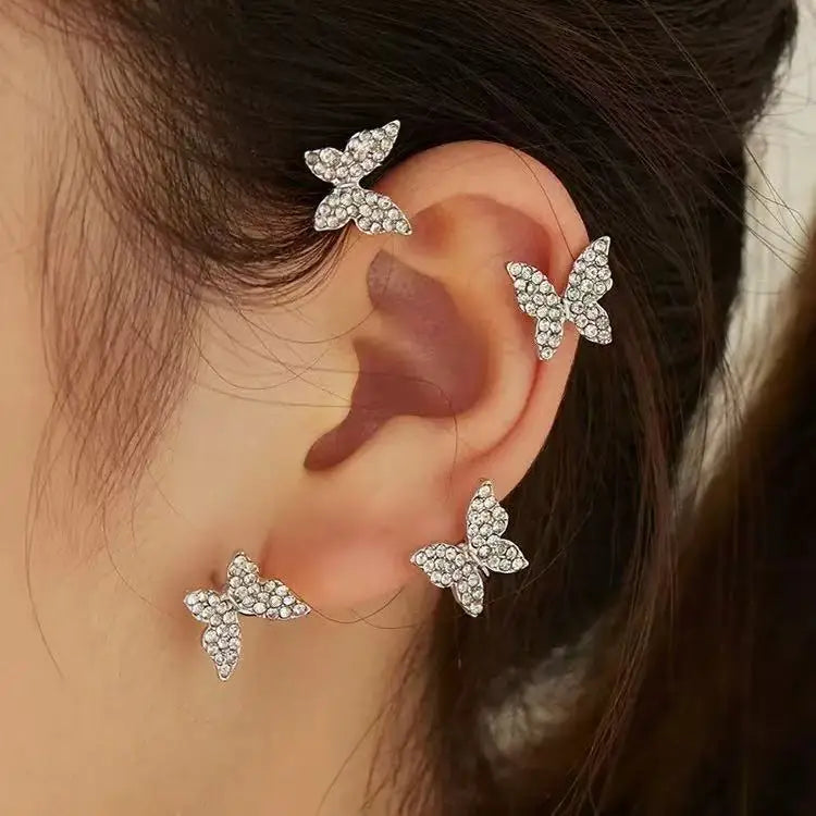 2PCS Fashionable and Exquisite Butterfly Ear Clip, Non Perforated Women's Shiny Earrings, Wedding Party Jewelry Gifts