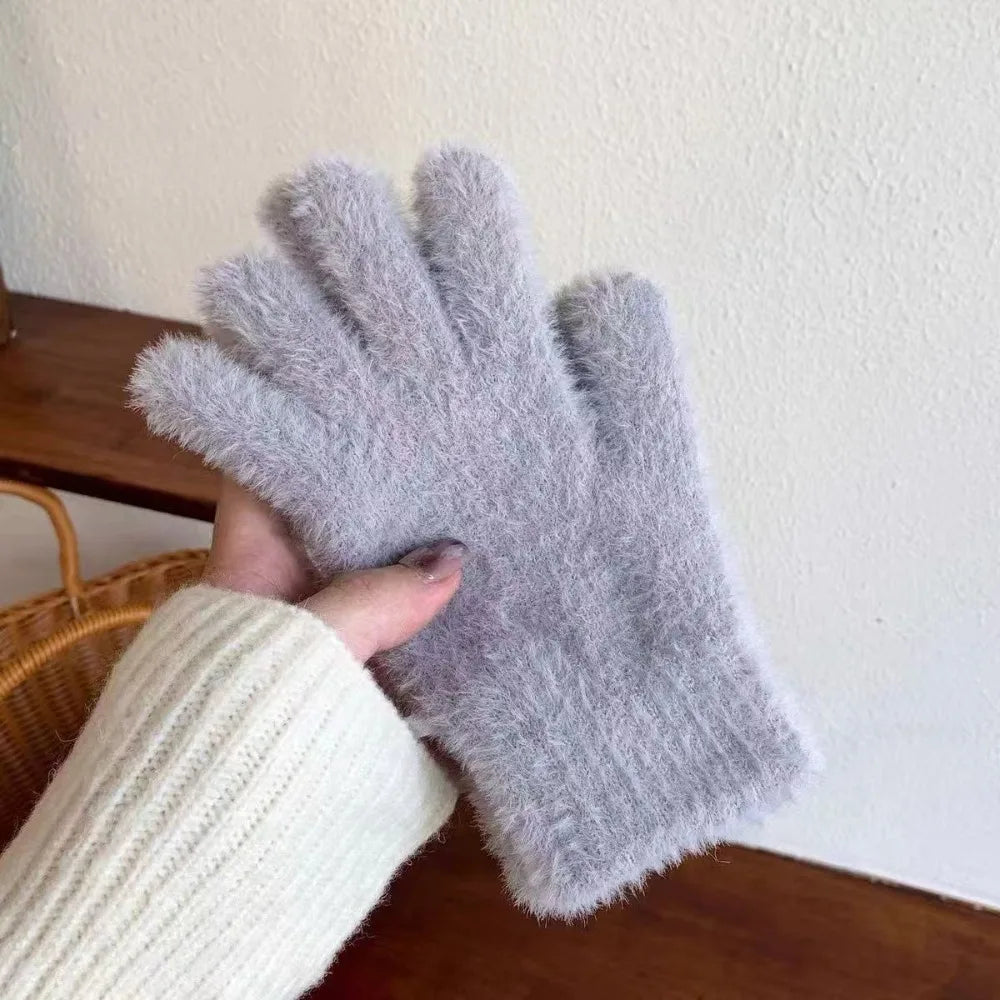 Fashion Thickened Furry Gloves Cold-proof Warm Winter Gloves Windproof Breathable Five Finger Gloves Winter
