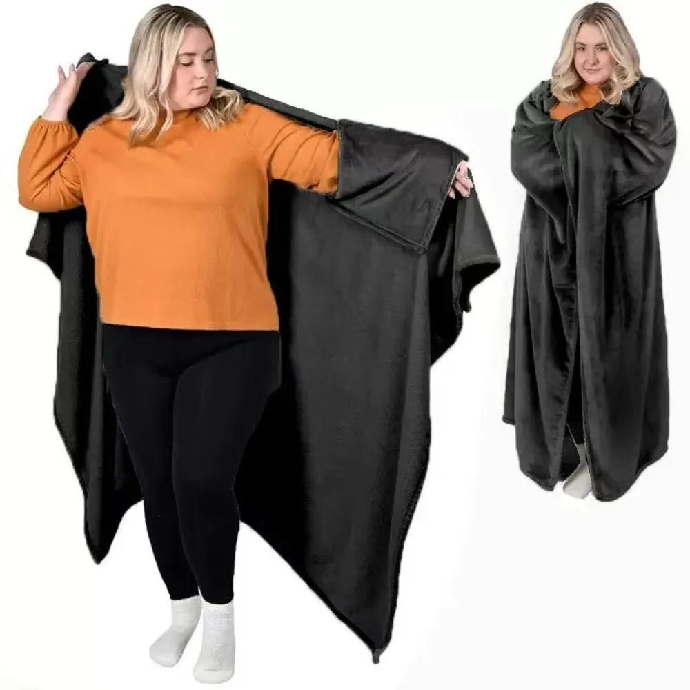 Cozy Flannel Winter Wearable Blanket Warm Sofa Throw Blanket Soft Thickened Leisure Blanket Winter