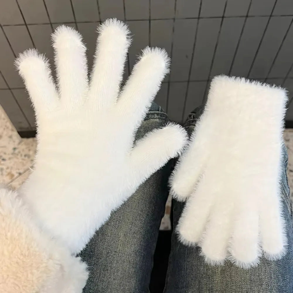 Fashion Thickened Furry Gloves Cold-proof Warm Winter Gloves Windproof Breathable Five Finger Gloves Winter