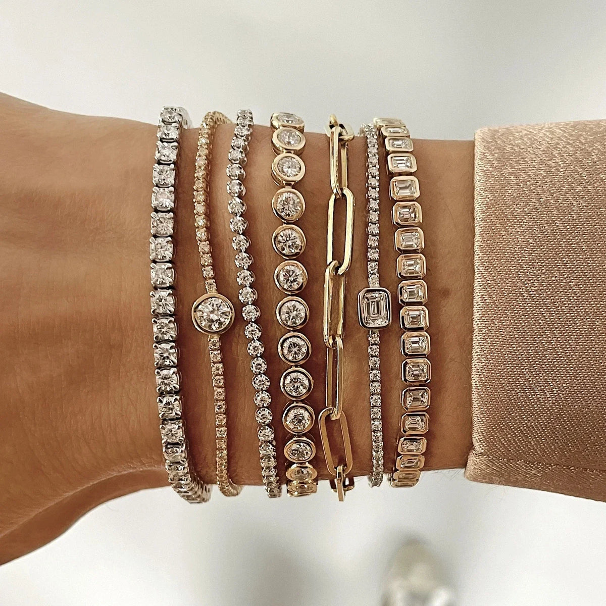 Geometric High Quality Fashion Women Jewelry Bezel Set Round Shaped Tennis Chain Bracelet Necklace Set