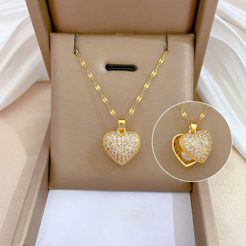 ZAKOL Korean Light Luxury Shell Pearl Necklace For Women Micro Inlaid Zircon Love Heart Moon Choker Wedding Jewelry