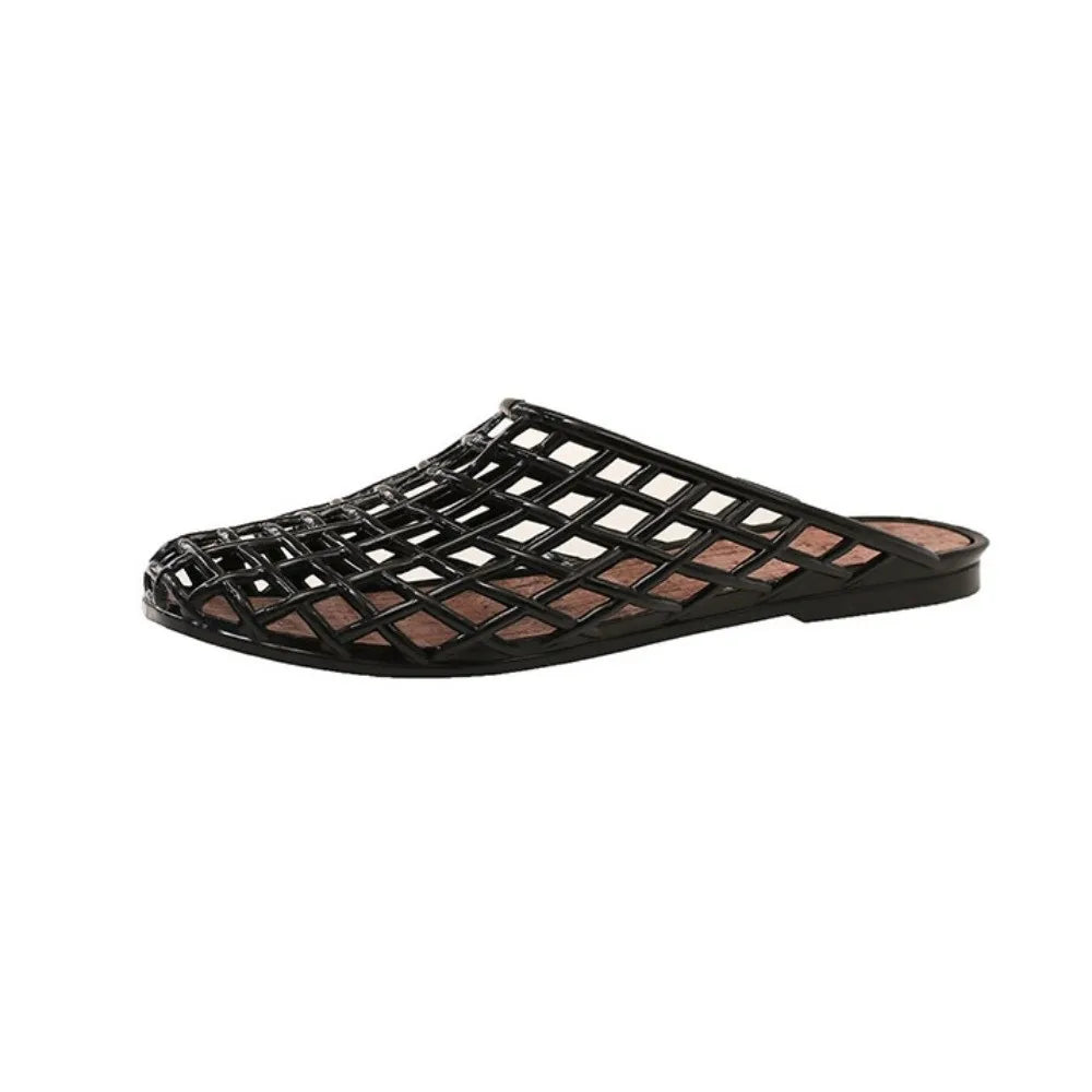 Round Toe PVC Crystal Slippers Non-Slip Soft Fishing Net Jelly Sandals Flat Low Bottom Transparent DIY Shoes Charms Shoes