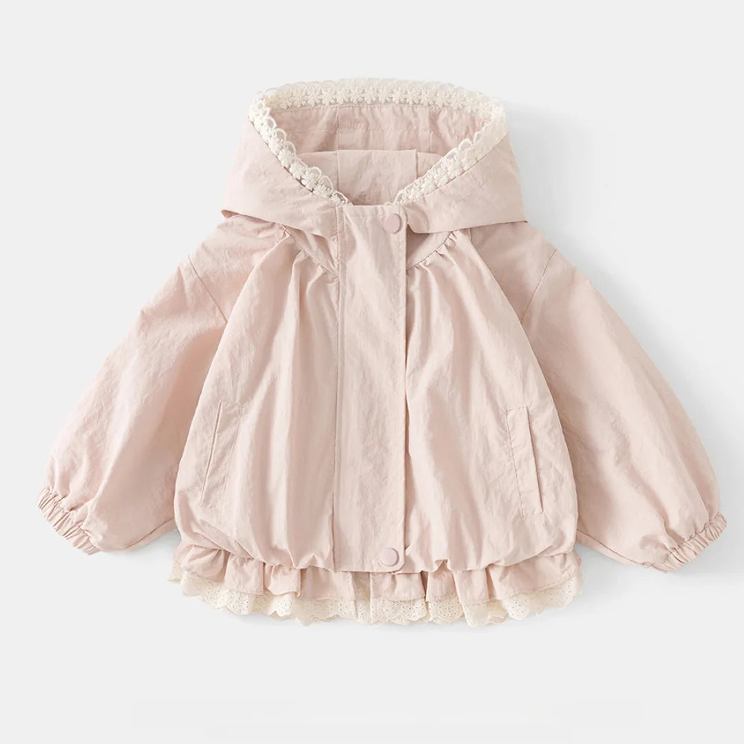 Baby girl coat Spring and Autumn new children's Korean version hooded zipper solid color jacket