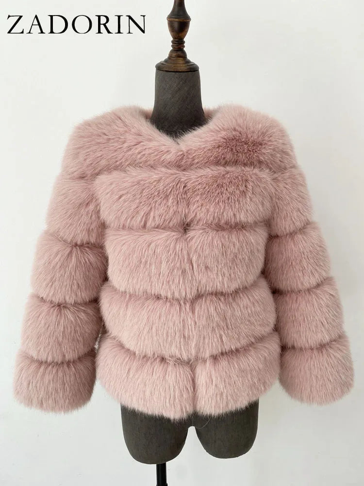 ZADORIN S-6XL Mink Coat Winter Black White Faux Fur Coat Woman Elegant Fluffy Faux Fur Jacket Top Short Fur Coats Woman Clothing