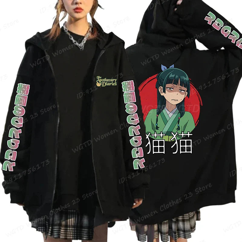 Funny The Apothecary Diaries Print Hoodies Men Women Casual Harajuku Zipper Hooded Pullovers Coat Anime Streetwear Sweatshirt