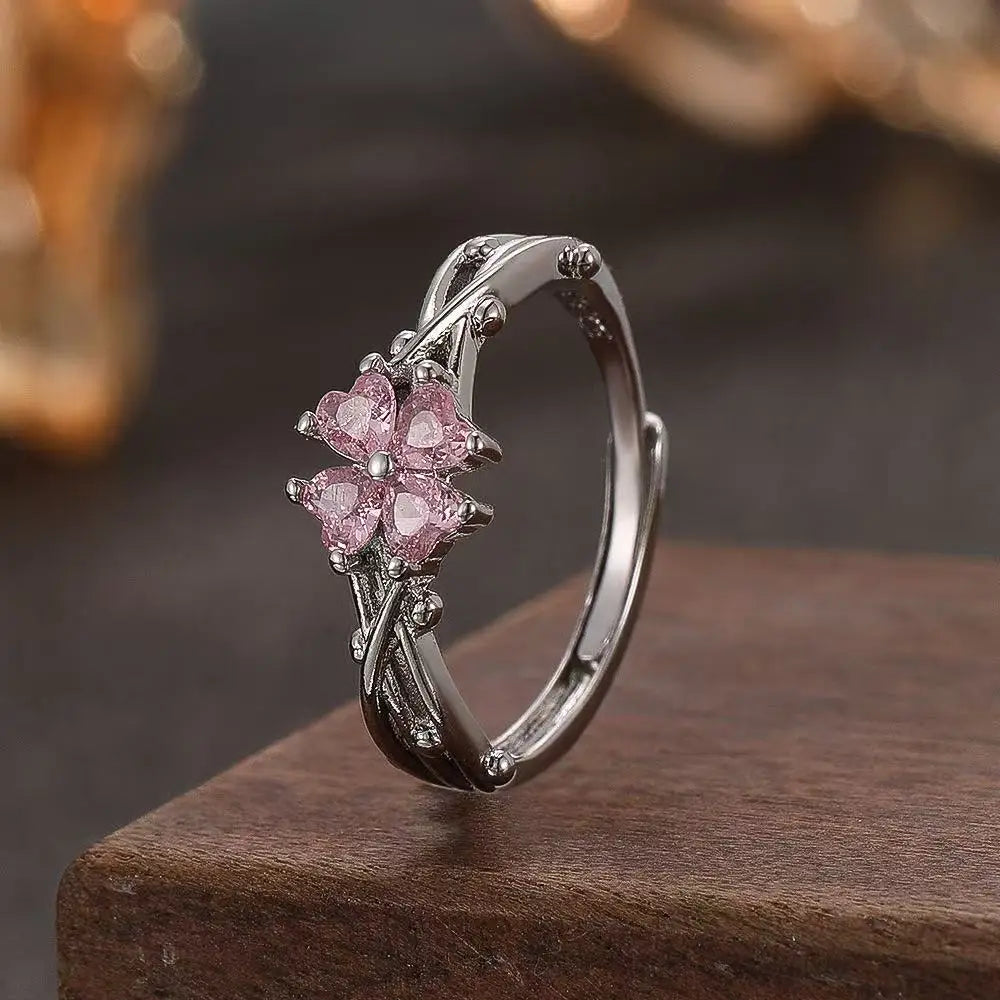 Fashion Creek Two Full Diamond Zircon Sunflower Pendants Rotating Women's Finger Rings Fashion Daily Wear Jewelry Gifts