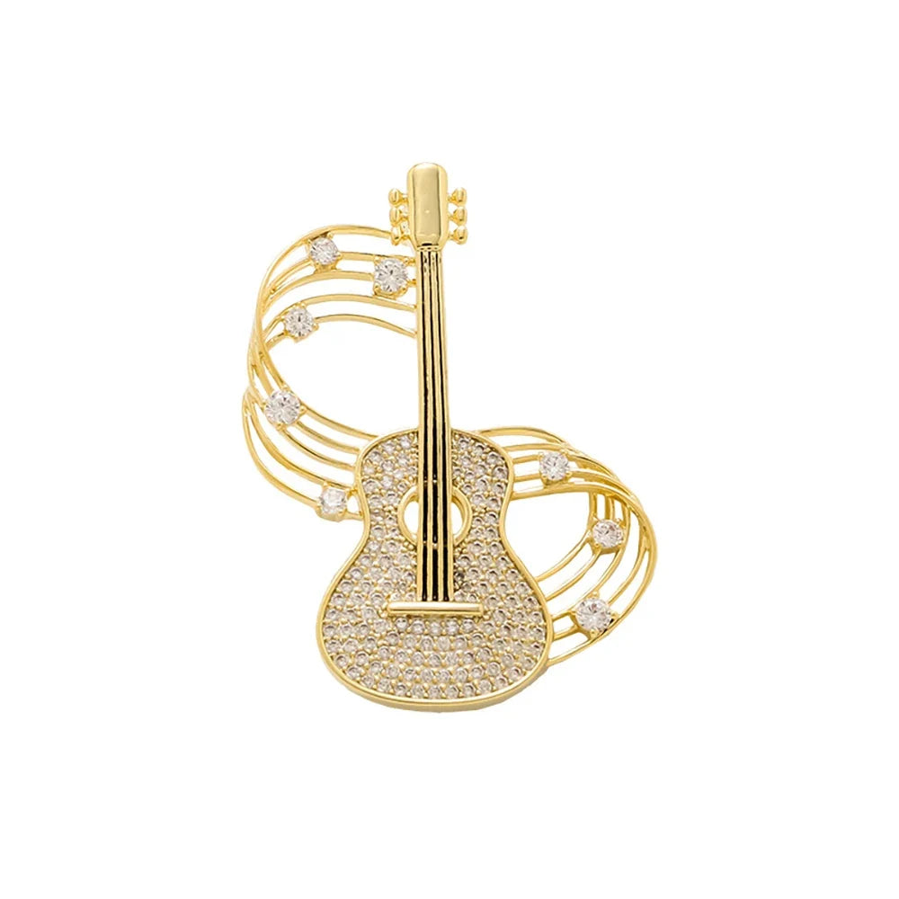 Trendy Guitar Brooch Shining Rhinestones New Unique High-end Design Creative Elegance Brooch Chest Flower Party Delicate Jewelry