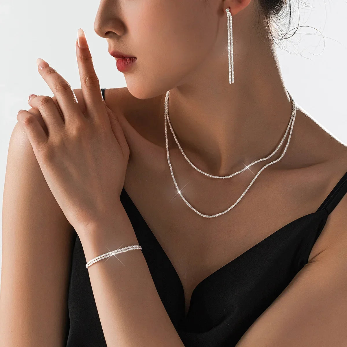 Starry Sky Sparkling Necklace, Women's Clavicle Chain Bracelet, Simple Sparkling Plain Chain, Stackable Design