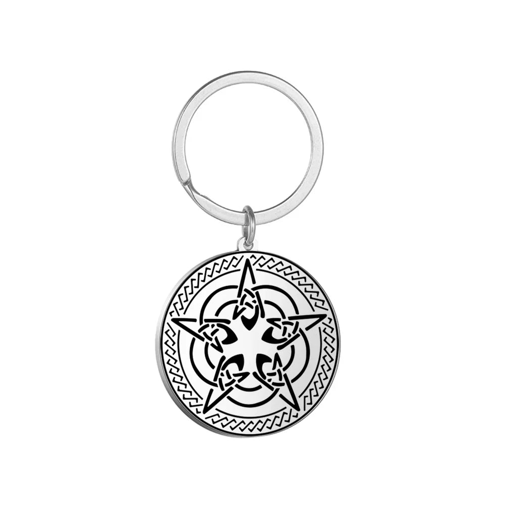 Dawapara Protection Secret Seal of Solomon Pendant Keychain Witchcraft Hexagram Wealth Fortune Amulet Stainless Steel Jewelry