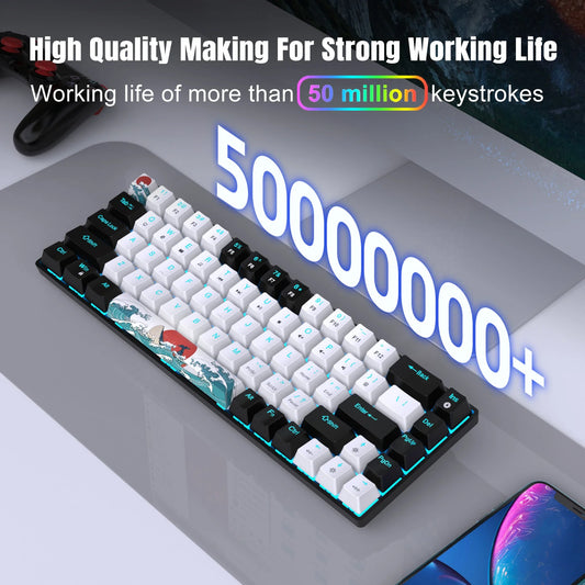 Mechanical Gaming Keyboard, 68 Keys Gaming Keyboard With Blue/Switches, Detachable Type-C Cable Mini Keyboard With Blue Light