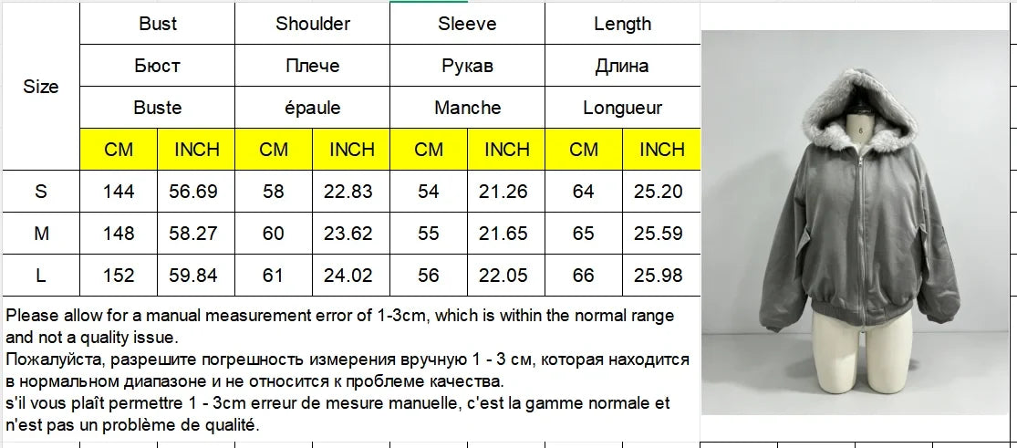 Women's Reversible Faux Fur Jacket Warm Fur Trim Hooded Oversized Puffer Coat Batwing Sleeves Zipper Loose Winter Lady Outerwear