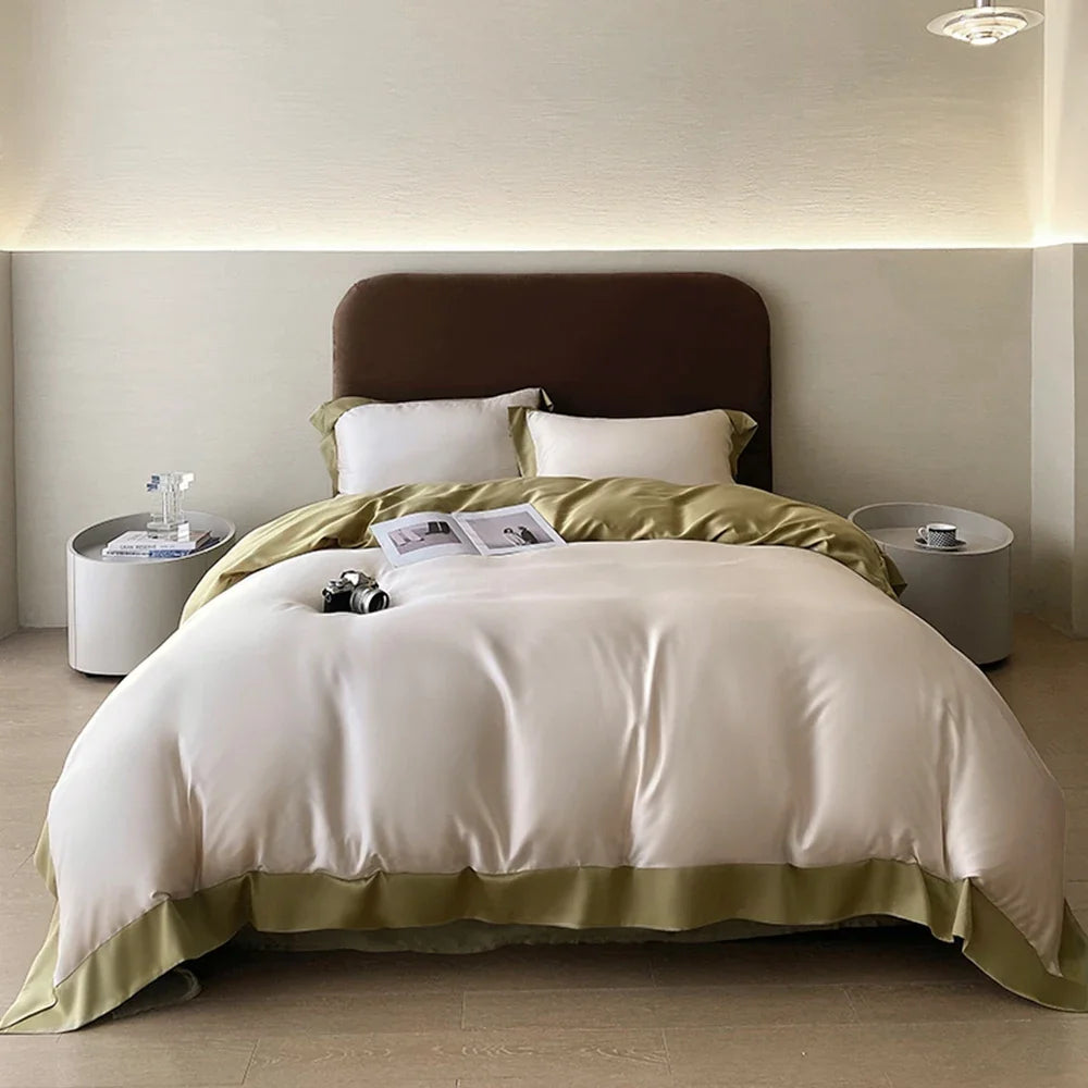 Liv-Esthete Top Grade 100% Silk Duvet Cover Set Queen King Yellow White Bedding Set Flat Sheet Beauty Pillowcase Bed Linen