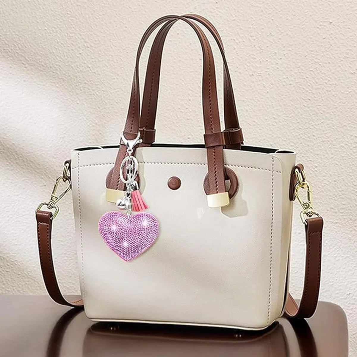 Rhinestone Heart Finger Keychain Bling Crystal Strap Pendant for Key Keychain Handbag Wallet Key Accessories Gift for Women