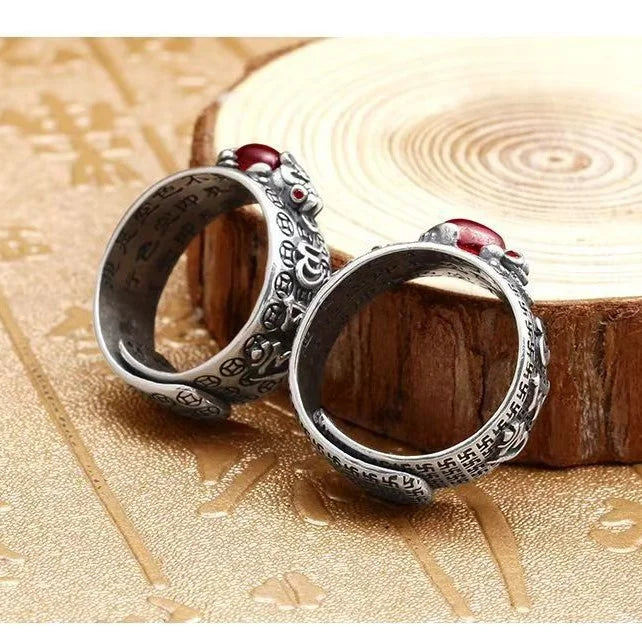 Chinese Feng Shui Pixiu Ring Silver Plated Copper Coins Adjustable Rings for Women Men Amulet Wealth Lucky Jewelry Birthday Gift