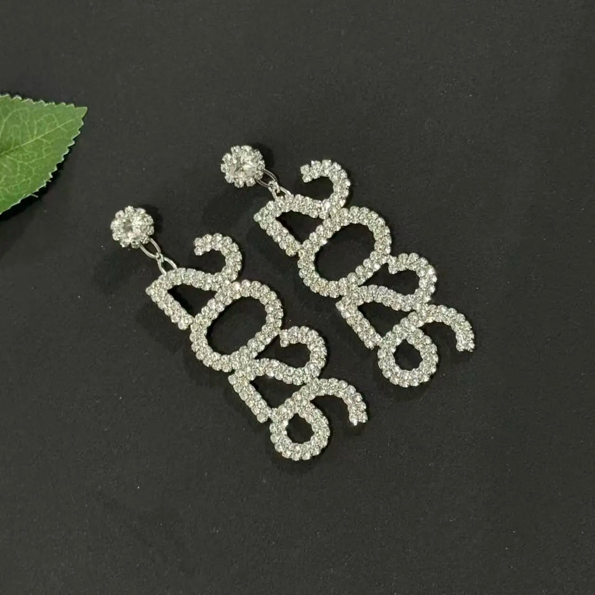 New Full Diamond New Year's Number 2026 Earrings, Christmas Gifts, Personalized Water Diamond Earnail Accessories