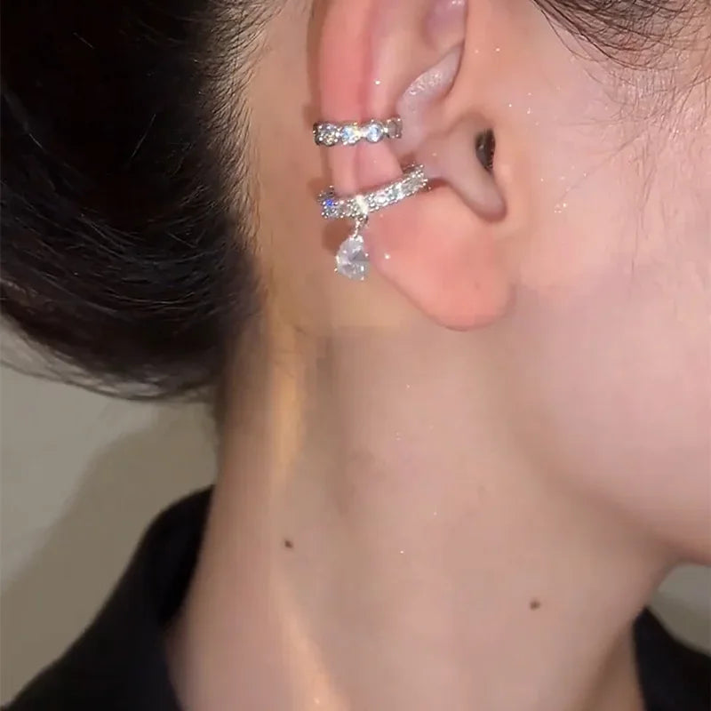 Silver Color Zirconia Pearl Clip On Earrings for Women Geometric Ear Cuff Without Piercing Girl Jewelry Gifts