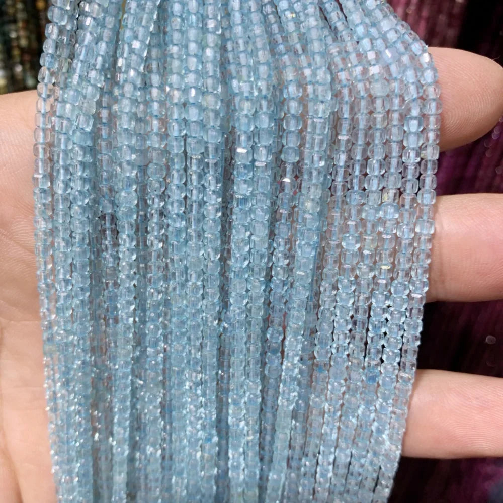 2x2mmNatural Colored Tourmaline Blue Tourmaline Faceted Cube Beads Square Stone Beads for JewelryDIY Making  Gemstone Loose Bea