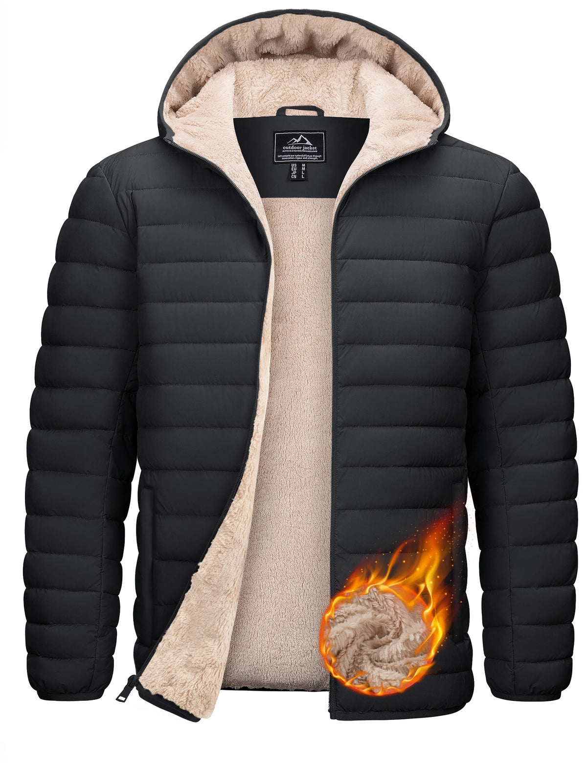 TACVASEN Men's Puffer Jacket Winter Warm Hooded Sherpa Lined Water Resistant Windproof Insulated Jacket Warm Winter Puffy Coat