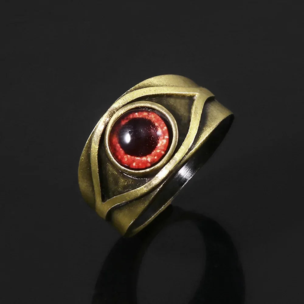 Men's Minimalist Niche Hip Hop Punk Red Maroon Eyes Cosplay Ring Character Props Retro Creative Trend Ring Personalized Jewelry