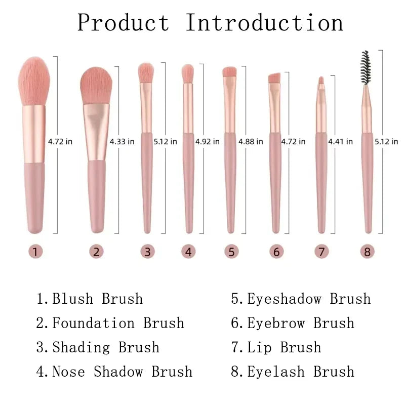 8-Piece Mini Soft and Fluffy Makeup Brush Set, Perfect for Makeup Beginners, Used for Foundation, Blush, and Eyeshadow to Create