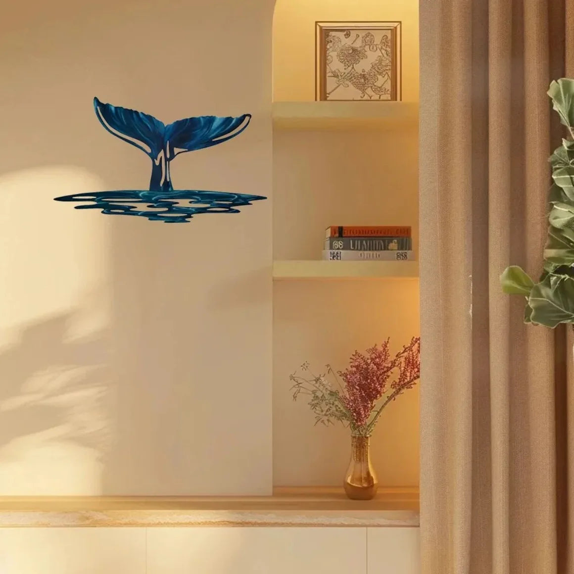 Elegant Whale Tail Metal Wall Art - Unique Ocean Series Home Decor Pendant