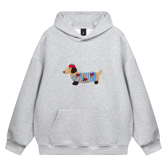 2026 Womens Casual Dog Print Hooded Sweatshirt Loose Long Sleeve O Neck Solid Color With Pockets Fashion Spring Summer Outwear