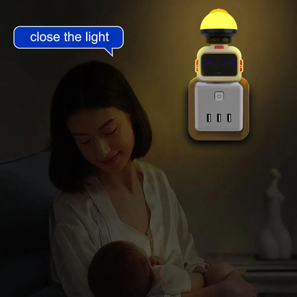 Voice Control Smart USB Socket Converter Lamp Protection Lights Switch Expansion Docking Station -English Voice Control Socket