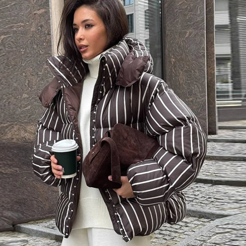 Chic Leopard Hooded Puffer Coat Set Women Quilted Full Sleeve Zip Jacket Wide Leg Pants 2026 New Lady Winter Thicken Warm Outfit