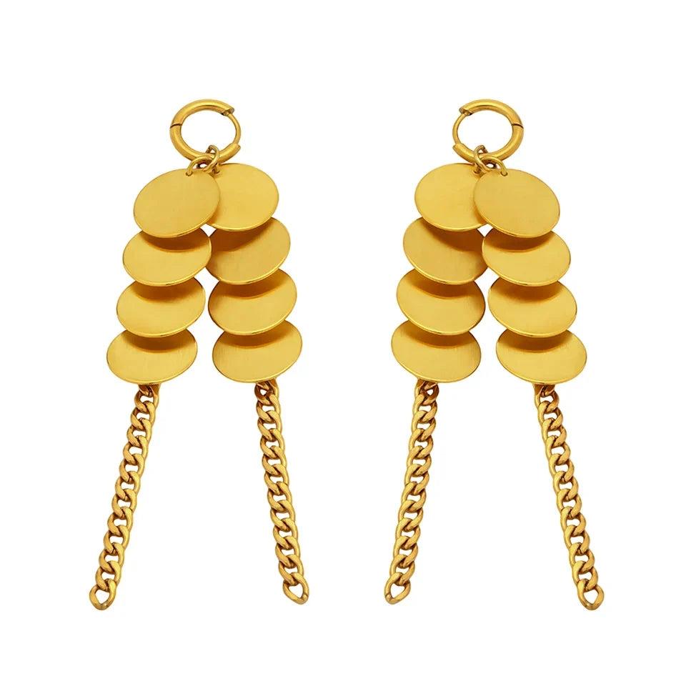 Stainless Steel Dangle Earrings For Women 18k Gold Plated Waterproof Non Tarnish Women's Glossy Sheets Chains Tassel Earring