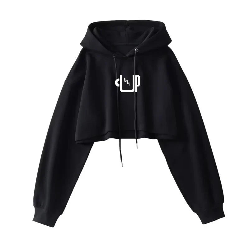 Sexy Short Hooded Sweatshirts Women Fashion Solid Color Long Sleeve Crop Tops Korean Streetwear Pullover Hoodies Female