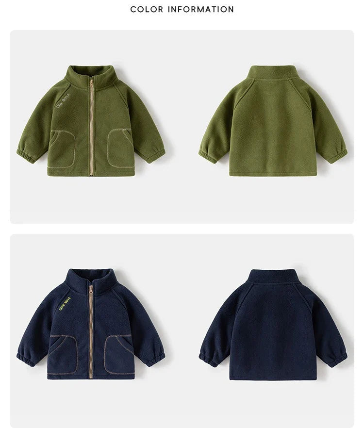 Ircomll New Children Boys Polar Fleece Jacket Autumn Winter Kids Coat Causal Toddler Stand Collar Zipper Outwear Boys Clothing