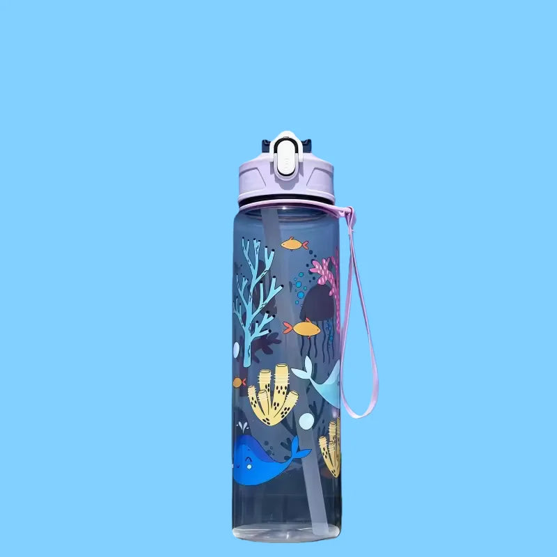 800ml/27oz Large Capacity Sports Water Bottle Leak Proof Plastic Drinking Cup With Time Scale Suitable For Travel Fitness Sports