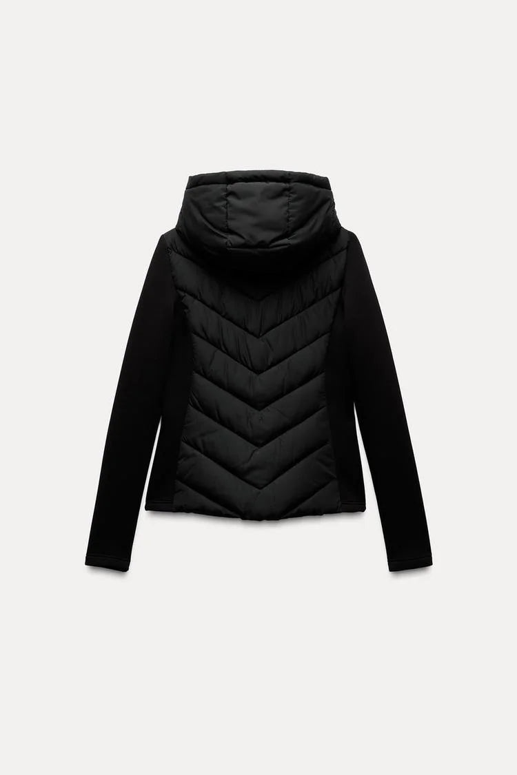 ETJ 2025 new  women's elegant fashion patchwork long sleeve standing collar hooded cotton jacket sport coat 8073227