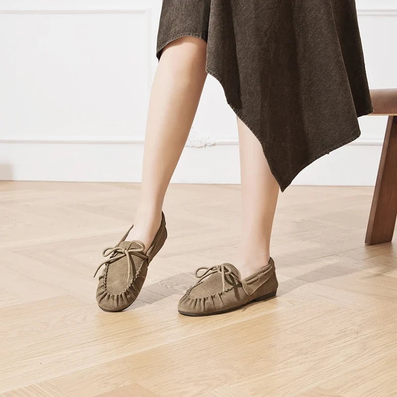 AIYUQI 2026 New Women's Flats Shoes Hand-sewn Pleats Women Loafers Large Size Casual Leather Female Shoes