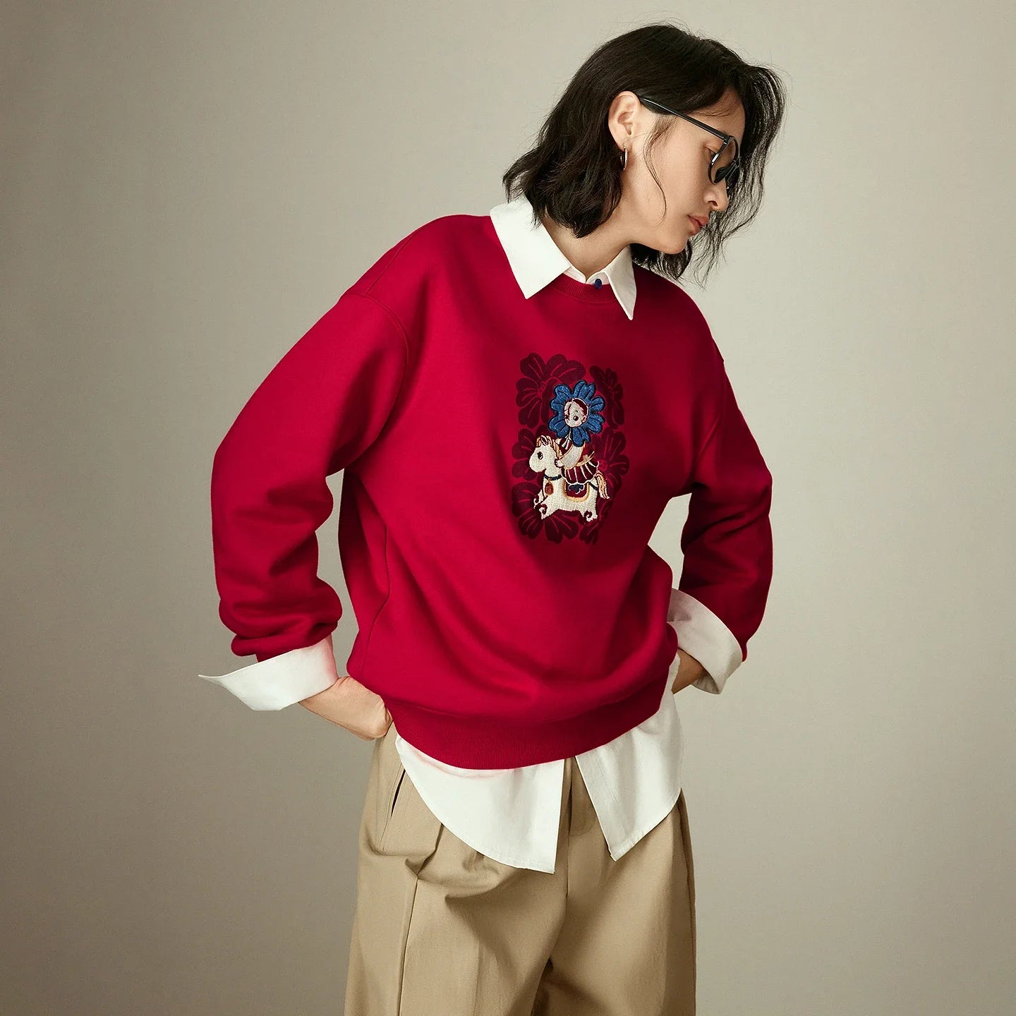 TOYOUTH Mengzhu Daji New Year Co-branded Hoodie for Women 2025 Winter New Pellet Fleece Velvet Loose Year of the Horse Top