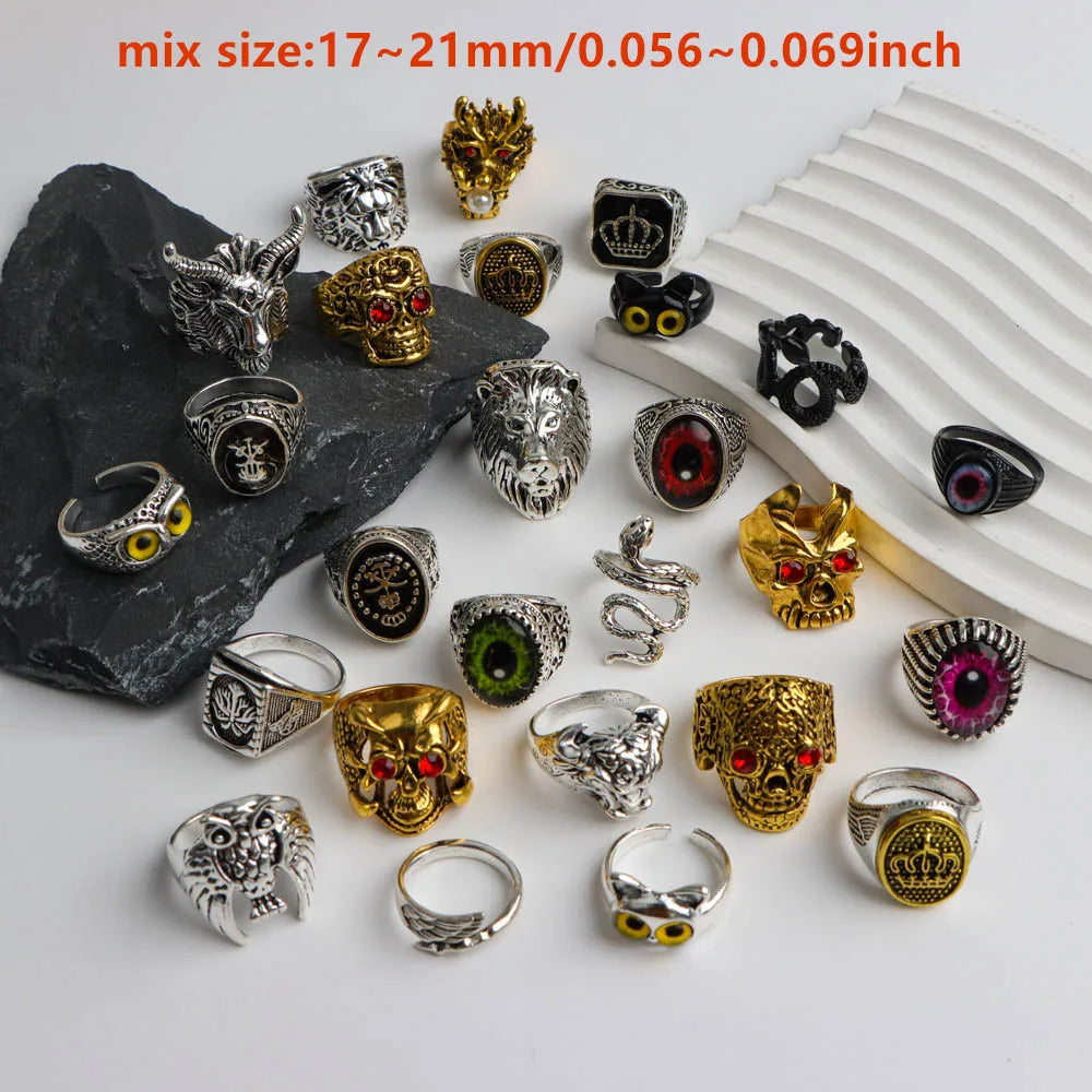 10/20/30/50Pcs/Lot Fashion Retro Punk Classic Skull Owl Rings for Men Women Hip Hop Jewelry Accessories Party Gifts Mix Style